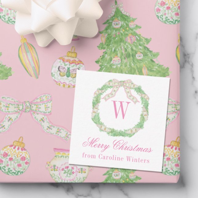 Aquarellfarbe Rosa und grüne Weihnachtsmonogramm Mitteilungskarte (Von Creator hochgeladen)