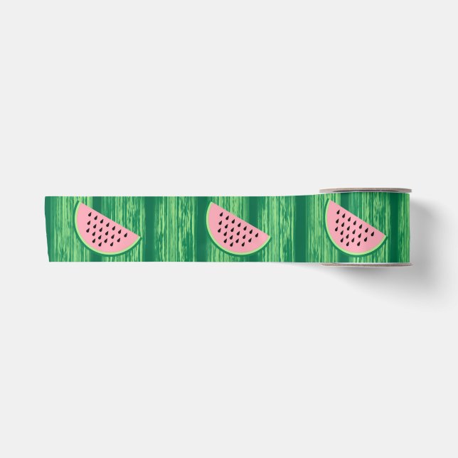 Aquarellfarbe Rosa und grünes Wassermelone Muster Satinband (Vorderseite)