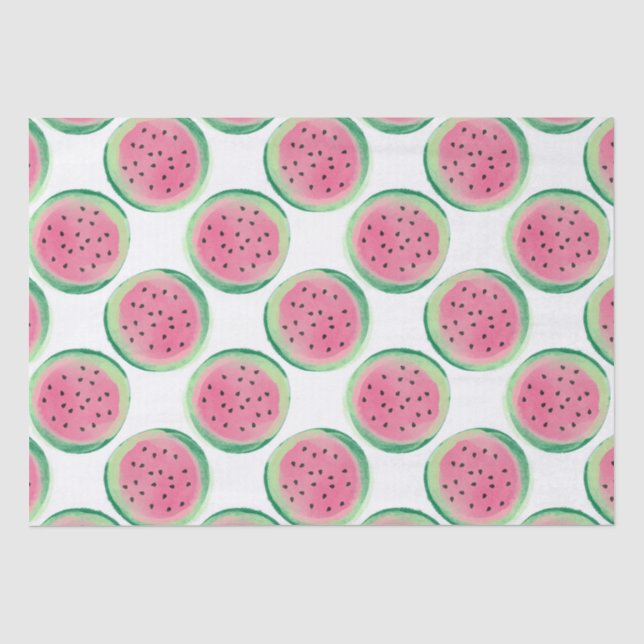Aquarellfarbe Rosa und grünes Wassermelone Muster Seidenpapier (Vorderseite)