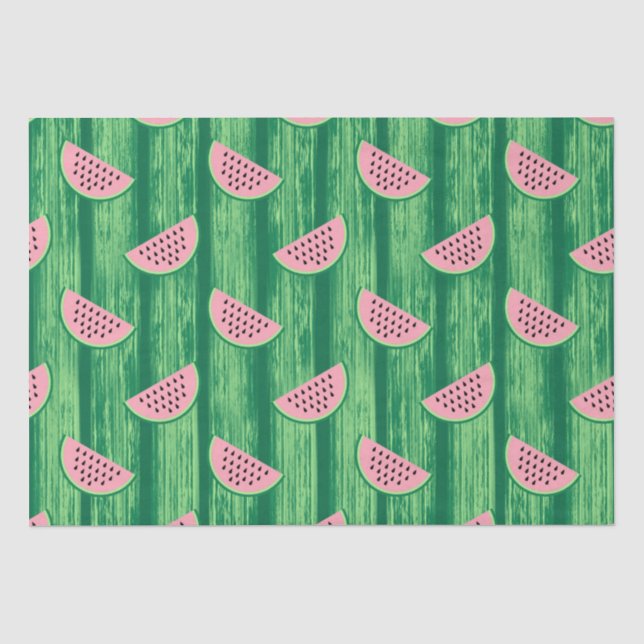 Aquarellfarbe Rosa und grünes Wassermelone Muster Seidenpapier (Vorderseite)