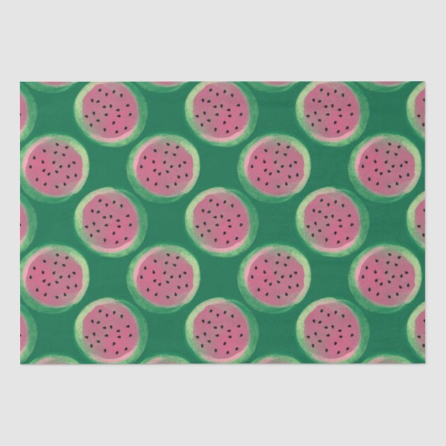 Aquarellfarbe Rosa und grünes Wassermelone Muster Seidenpapier (Vorderseite)