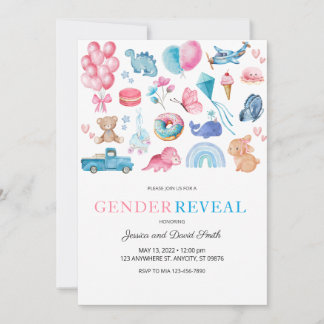 Aquarellfarbe Rosa und Illustriertes Blaues Geschl Einladung