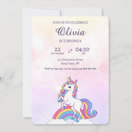 Aquarellfarbe Rosa und Lila Einhorn Geburtstag Einladung