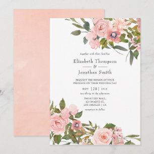 Aquarellfarbe Rosa und Rose Gold Rose Hochzeit Einladung