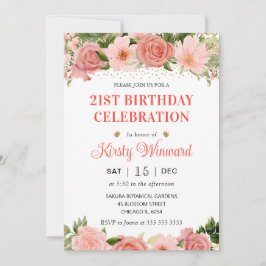 Aquarellfarbe Rosa und Rote Rosen Geburtstag Einladung