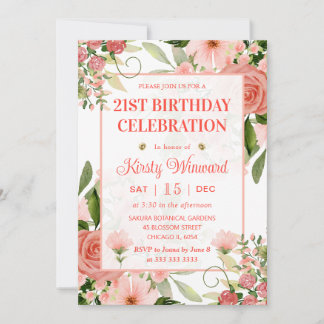 Aquarellfarbe Rosa und Rote Rosen Geburtstag Einladung