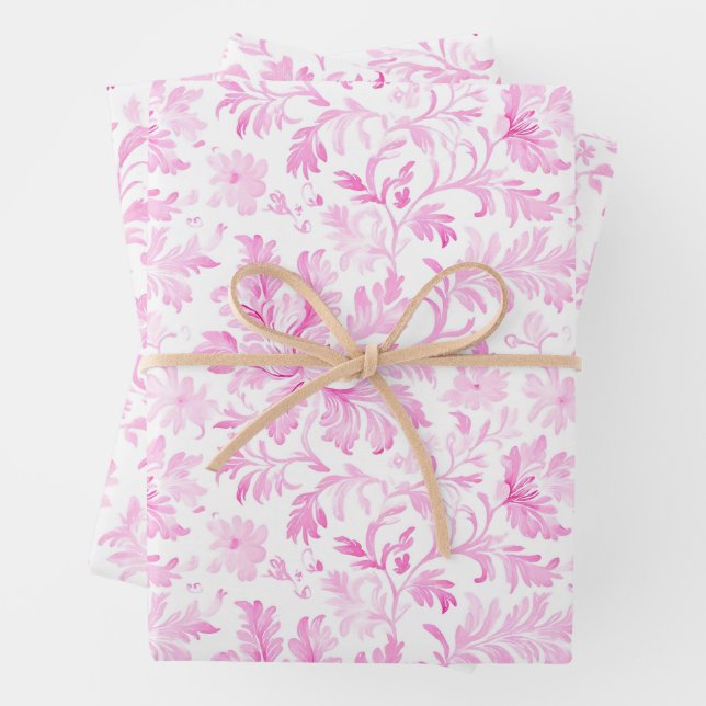 Aquarellfarbe Rosa und Weiße Blüte Geschenkpapier Set (Beispiel)
