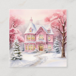 Aquarellfarbe Rosa Weihnachten Hintergrund Quadratische Visitenkarte