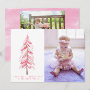 Aquarellfarbe Rosa Weihnachtsbaum Foto-Karte Feiertagskarte