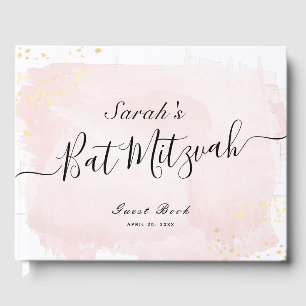Aquarellfarbe Rosa x Gold Bat Mitzvah Gästebuch