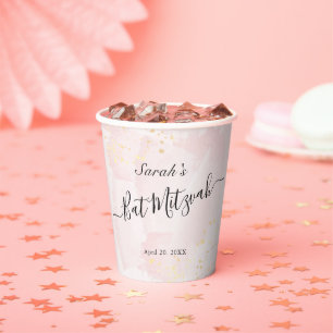 Aquarellfarbe Rosa x Gold Bat Mitzvah Pappbecher