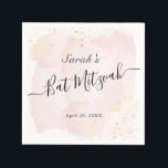 Aquarellfarbe Rosa x Gold Bat Mitzvah Serviette<br><div class="desc">Diese eleganten Fledermaus-Mitzvah-Papierservietten sind mit einem weißen Hintergrund mit rosa Pinselstrichen in Aquarell und Imitaten mit goldenen Spritzern versehen. Personalisieren Sie es für Ihre Bedürfnisse. Mehr passende Produkte finden Sie in meinem Geschäft.</div>