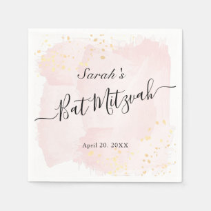 Aquarellfarbe Rosa x Gold Bat Mitzvah Serviette
