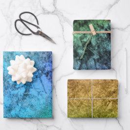 Aquarellfarbe Texturblau grüner Regenbogen Geschenkpapier Set