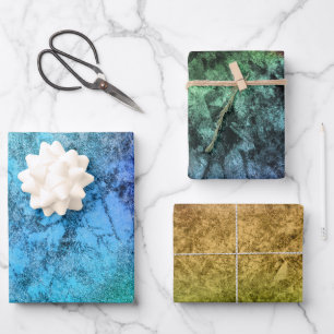 Aquarellfarbe Texturblau grüner Regenbogen Geschenkpapier Set