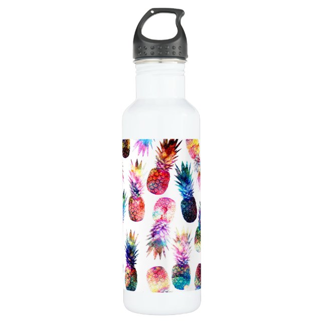 Aquarellfarbe und Nebula Ananas Illustration Edelstahlflasche (Vorderseite)