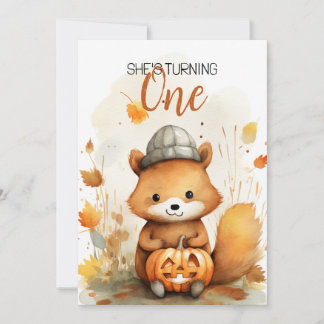 Aquarellfarbe Weiß & Braun Fox Herbst 1. Geburtsta Einladung