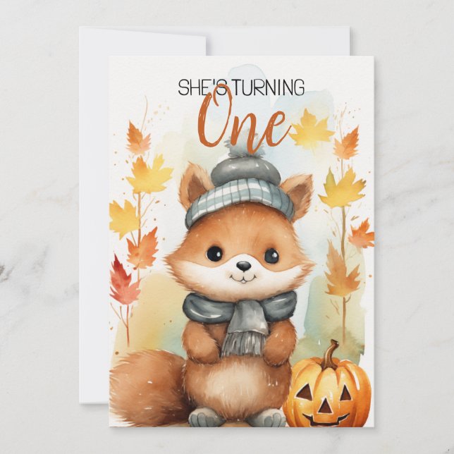 Aquarellfarbe Weiß & Braun Niedlich Fox 1. Geburts Einladung (Vorderseite)