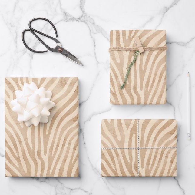 Aquarellfarbe Zebra Print Geschenkpapier Set (Vorderseite)