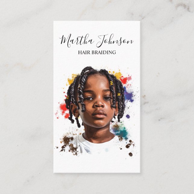 Aquarellfarben Afro American Braids Braiding QR Co Visitenkarte (Vorderseite)