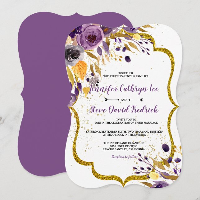 Aquarellfarben-Amethyst-Hochzeit Lila Einladung (Vorne/Hinten)