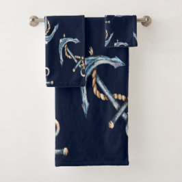 Aquarellfarben Anchors Navy Blue Badhandtuch Set