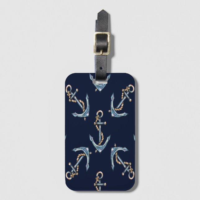 Aquarellfarben Anchors Navy Blue Gepäckanhänger (Vorderseite Vertikal)