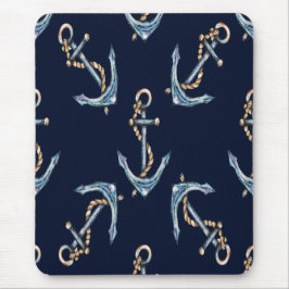 Aquarellfarben Anchors Navy Blue Mousepad