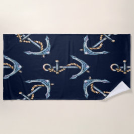 Aquarellfarben Anchors Navy Blue Strandtuch