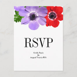 Aquarellfarben Anemone Bloral Wedding RSVP Postcar Einladungspostkarte
