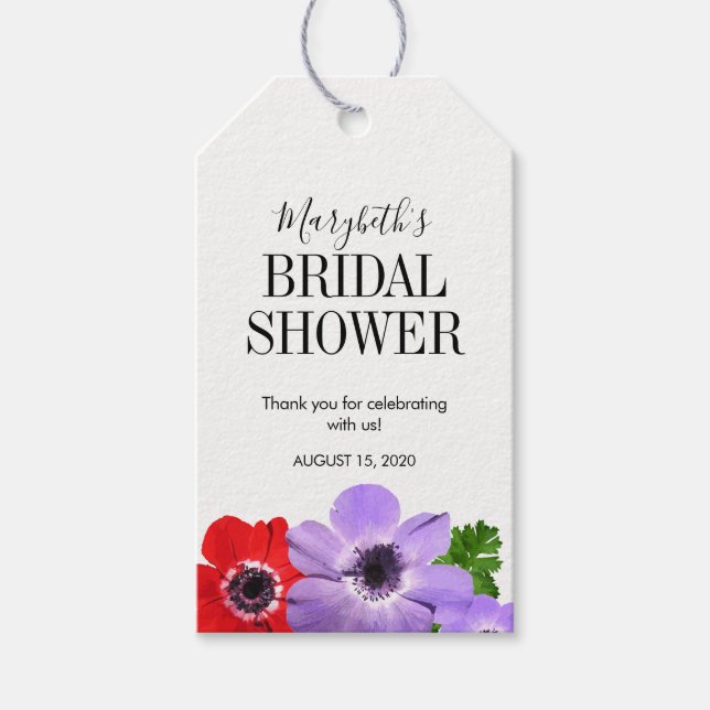 Aquarellfarben Anemone Floral Brautparty Gefälligk Geschenkanhänger (Vorderseite)