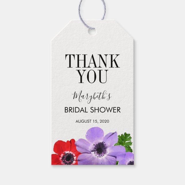 Aquarellfarben Anemone Floral Brautparty Gefälligk Geschenkanhänger (Vorderseite)