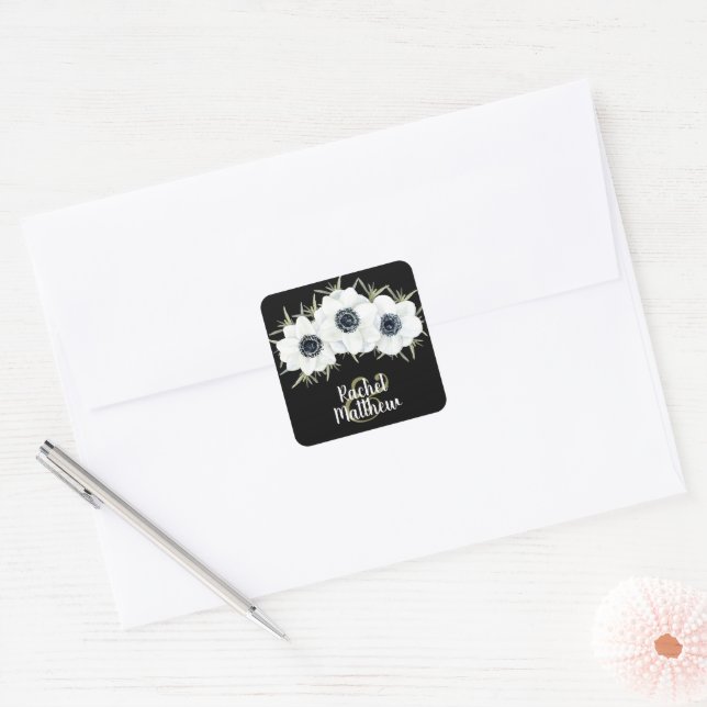 Aquarellfarben Anemones Blumenkleber Quadratischer Aufkleber (Umschlag)