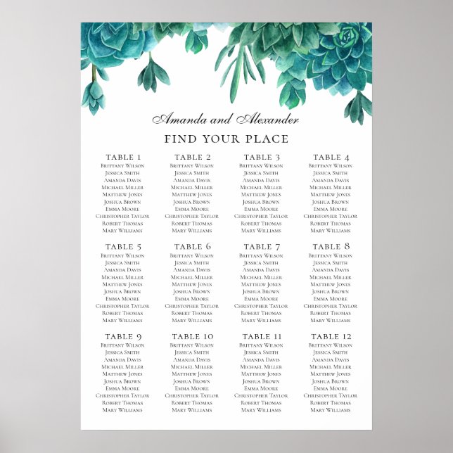 Aquarellfarben. Aquamarine Hochzeitstabelle Poster (Vorne)