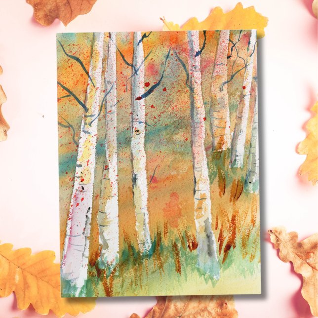Aquarellfarben Autumn Aspen Trees Postkarte (Von Creator hochgeladen)