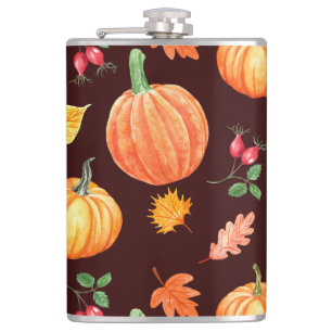 Aquarellfarben Autumn Pumpkin Floral Pattern Flachmann