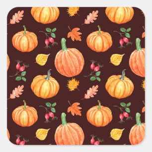 Aquarellfarben Autumn Pumpkin Floral Pattern Quadratischer Aufkleber