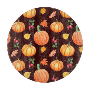 Aquarellfarben Autumn Pumpkin Floral Pattern Schneidebrett