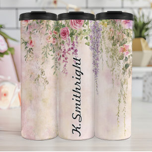 Aquarellfarben beeinflussende Blume mit Rose Thermosbecher