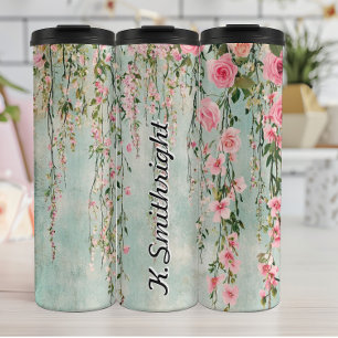Aquarellfarben beeinflussende Pflanze mit Rose Thermosbecher