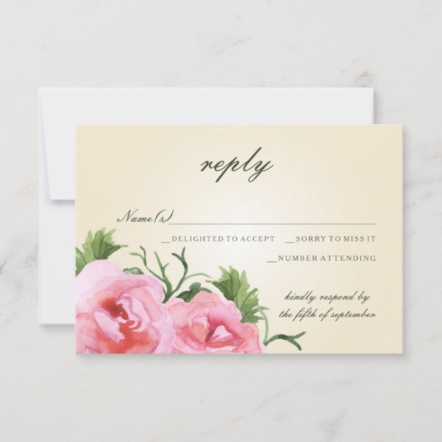 Aquarellfarben Begonias Floral Wedding RSVP Karte (Vorderseite)