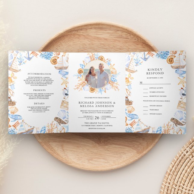 Aquarellfarben-Bilderrahmen-Hochzeit Dreifach Gefaltete Einladung (Von Creator hochgeladen)