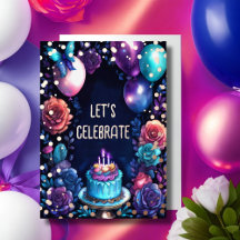 Aquarellfarben Birthday Balloons Cake Navy Lila