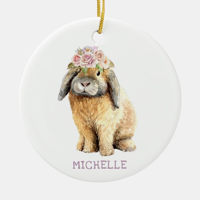 Aquarellfarben Bläschen Kaninchen Personalisierter Keramik Ornament (Vorne)