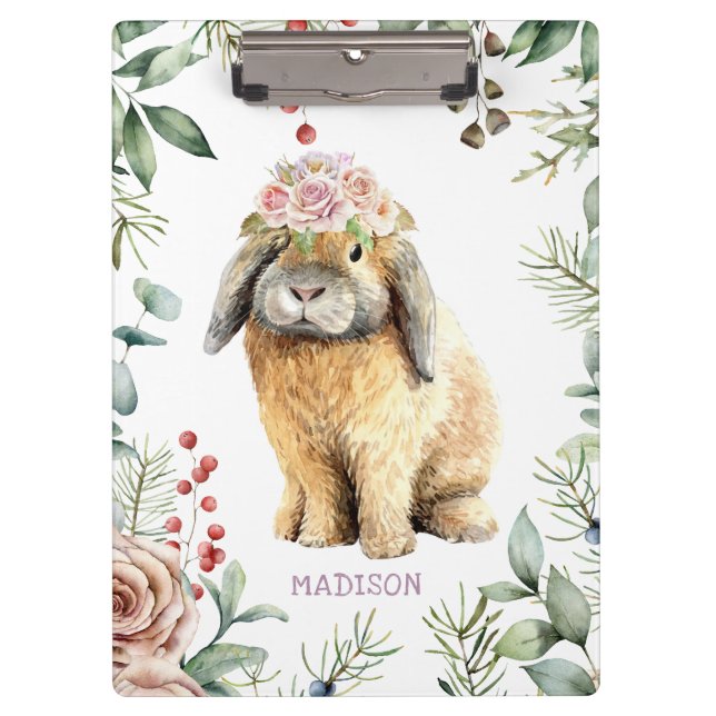 Aquarellfarben Bläschen Kaninchen Personalisierter Klemmbrett (Vorderseite)