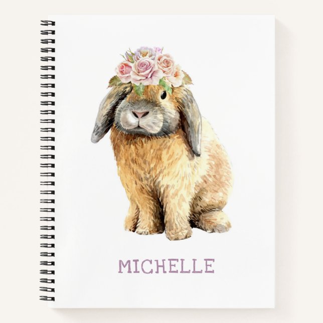 Aquarellfarben Bläschen Kaninchen Personalisierter Notizbuch (Vorderseite)