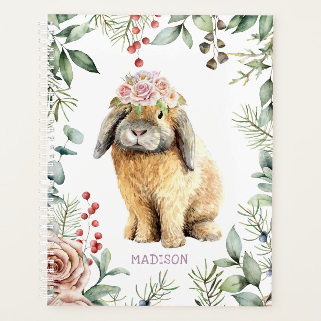 Aquarellfarben Bläschen Kaninchen Personalisierter Planer (Vorderseite)