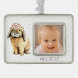 Aquarellfarben Bläschen Kaninchen Personalisierter Rahmen-Ornament Silber