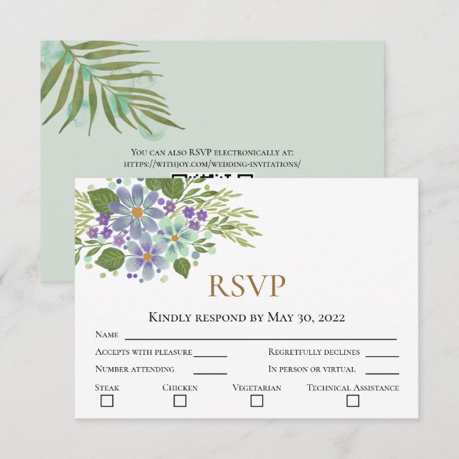 Aquarellfarben-Blätter 04b Hochzeitsszenario RSVP  (Vorne/Hinten)