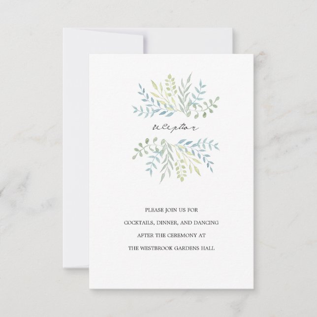 Aquarellfarben-Blätter bei Hochzeiten von Grünem H Einladung (Vorderseite)